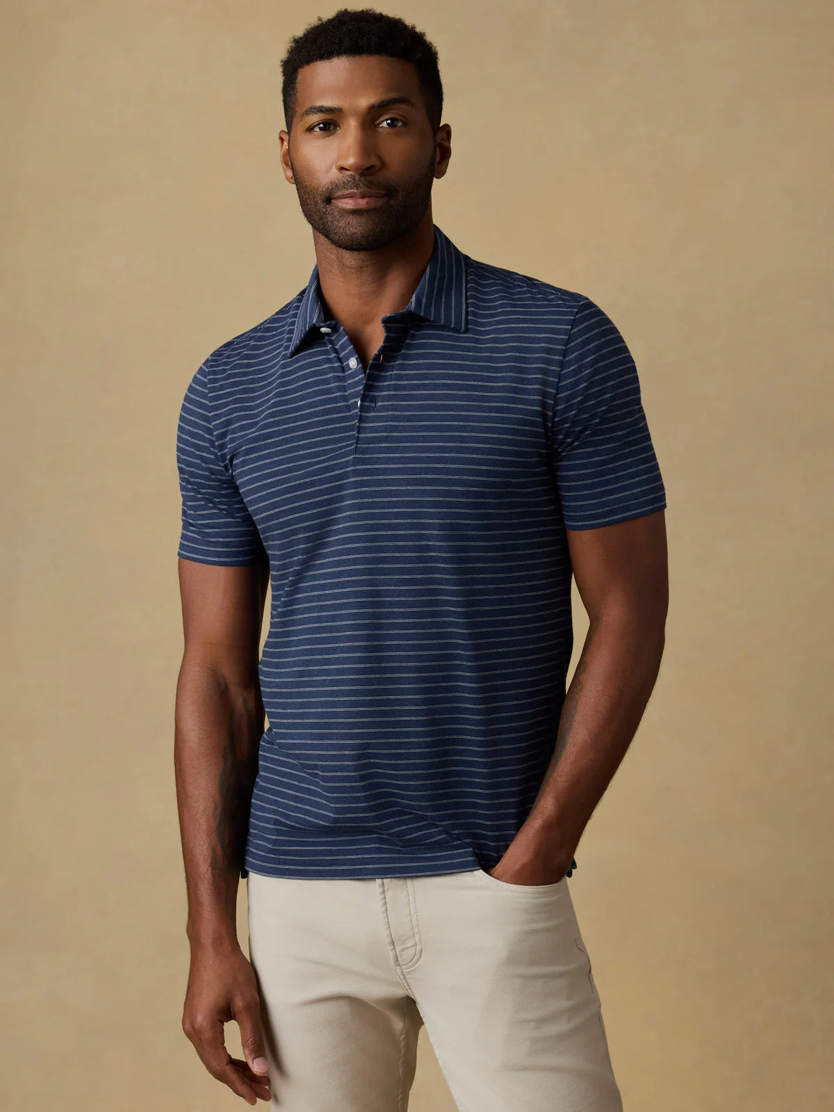 Faherty Short Sleeve Movement Polo - Ravine Stripe